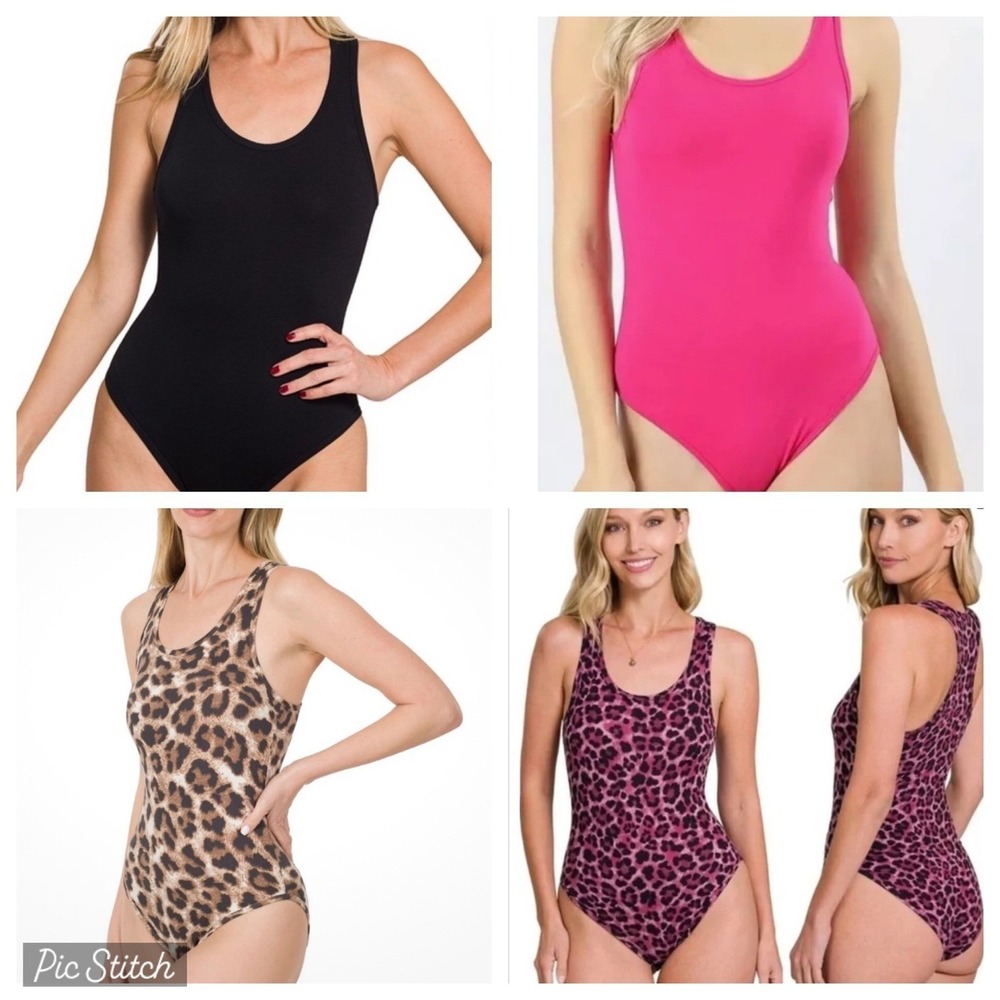 NEW Set of 5 Large Bodysuits‎ Zenana Solid & Leopard Tanks Soft